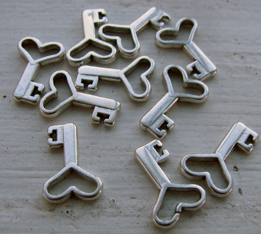 Berlock silverfärgad - Nyckel med hjärta, 10-pack Grekisk Metall