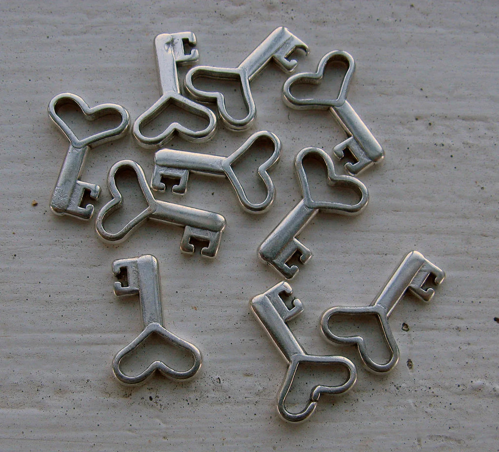 Berlock silverfärgad - Nyckel med hjärta, 10-pack Grekisk Metall