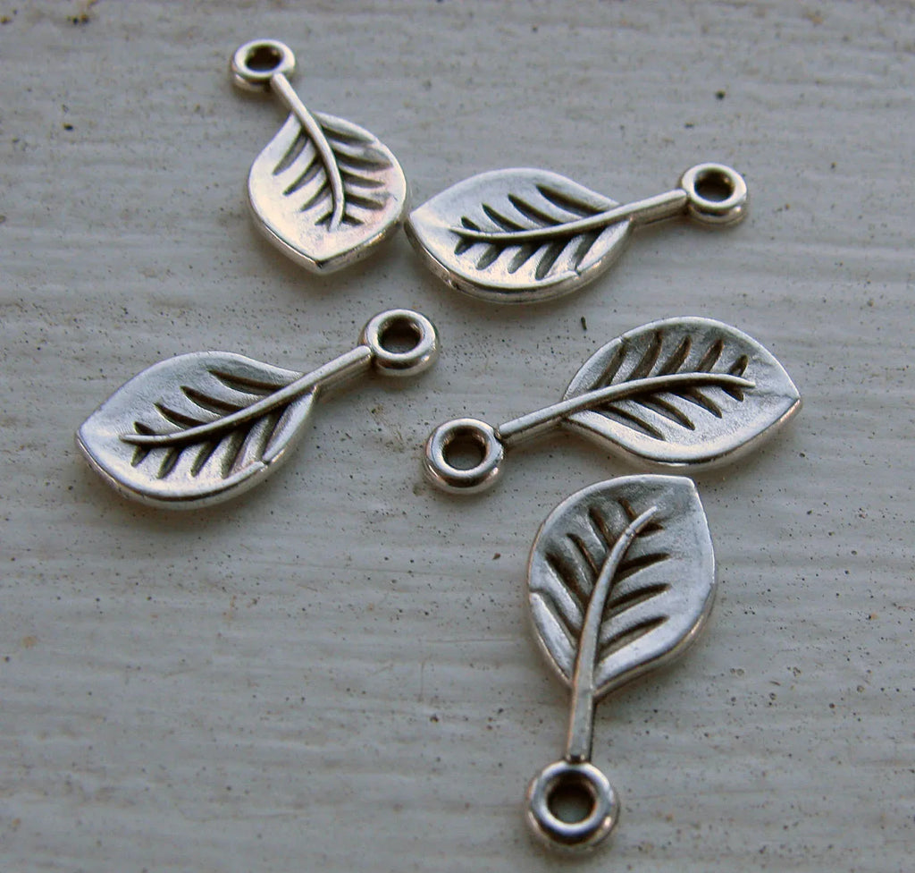 Berlock Silverpläterad - Runt Löv 8x12mm 5-Pack Grekisk Metall