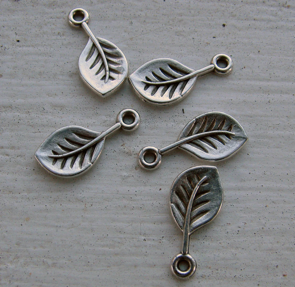 Berlock Silverpläterad - Runt Löv 8x12mm 5-Pack Grekisk Metall