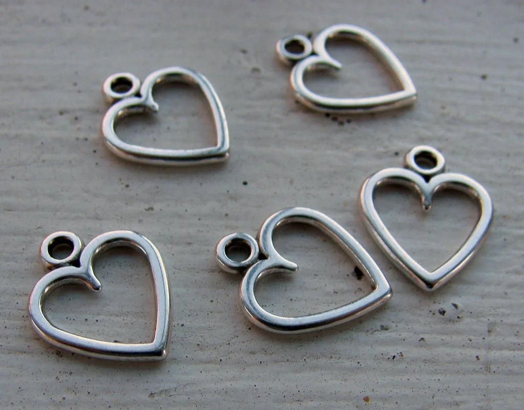Berlock silverfärgad - Ihåligt hjärta 12x11mm 5-pack Grekisk Metall