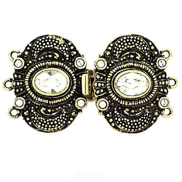 Claspgarten instickslås - Viktorianskt med klara swarovskikristaller, bronsfärgad 39x22mm, 1 styck Claspgarten