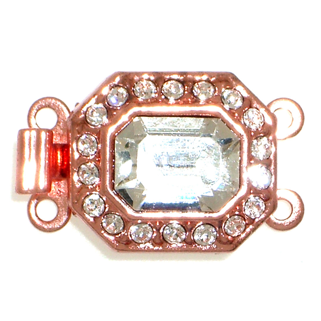 Claspgarten instickslås - Rektangel med Swarovskikristaller, Koppar 14x12mm, 1 styck Claspgarten