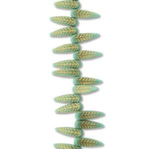 Bird Feather - Green Turquoise Gold 5x17mm 1 sträng Hilmas Pyssel