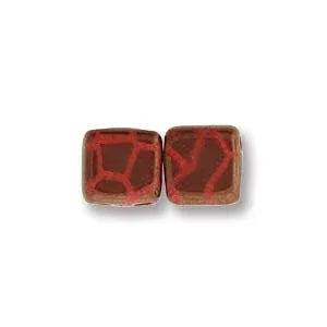 CzechMates Tile Beads - Red Laser Bronze Cracked, 1 sträng CzechMates