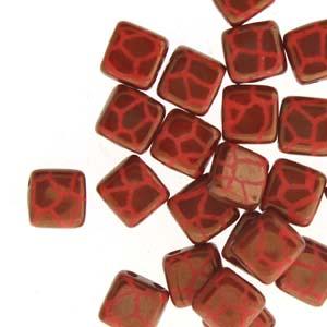 CzechMates Tile Beads - Red Laser Bronze Cracked, 1 sträng CzechMates