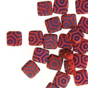 CzechMates Tile Beads - Red Laser Azuro Web Matte, 1 sträng CzechMates