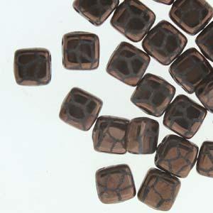 CzechMates Tile Beads - Jet Laser Bronze Cracked, 1 sträng CzechMates