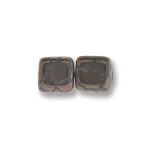 CzechMates Tile Beads - Jet Laser Bronze Cracked, 1 sträng CzechMates