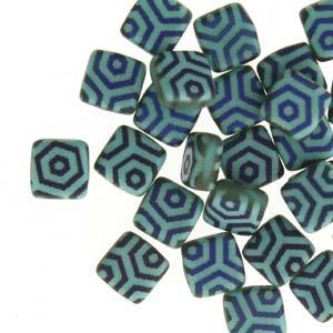 CzechMates Tile Beads - Green Turquoise Laser Azuro Web Matte, 1 sträng CzechMates
