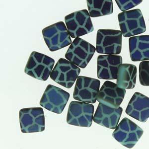 CzechMates Tile Beads - Green Turquoise Laser Azuro Cracked Matte, 1 sträng CzechMates