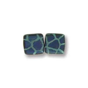 CzechMates Tile Beads - Green Turquoise Laser Azuro Cracked Matte, 1 sträng CzechMates