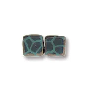 CzechMates Tile Beads - Green Turquoise Laser Bronze Cracked, 1 Sträng CzechMates