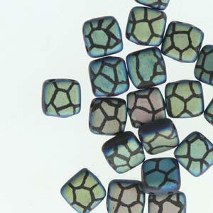 CzechMates Tile Beads - Jet Laser AB Cracked Matte, 1 sträng CzechMates