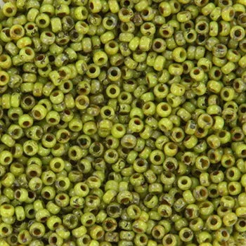 Miyuki Seed Beads - Opaque Picasso Chatreuse 15/0, 10 gram Miyuki