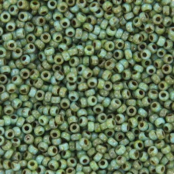 Miyuki Seed Beads - Opaque Picasso Turquoise Blue 15/0, 10 gram Miyuki