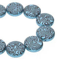 Coin 2-Hole - Jet Turquoise Laser Contour 14mm 1 sträng Hilmas Pyssel