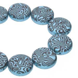 Coin 2-Hole - Jet Turquoise Laser Contour 14mm 1 sträng Hilmas Pyssel