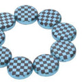 Coin 2-Hole - Jet Turquoise Laser Checkered 14mm 1 sträng Hilmas Pyssel