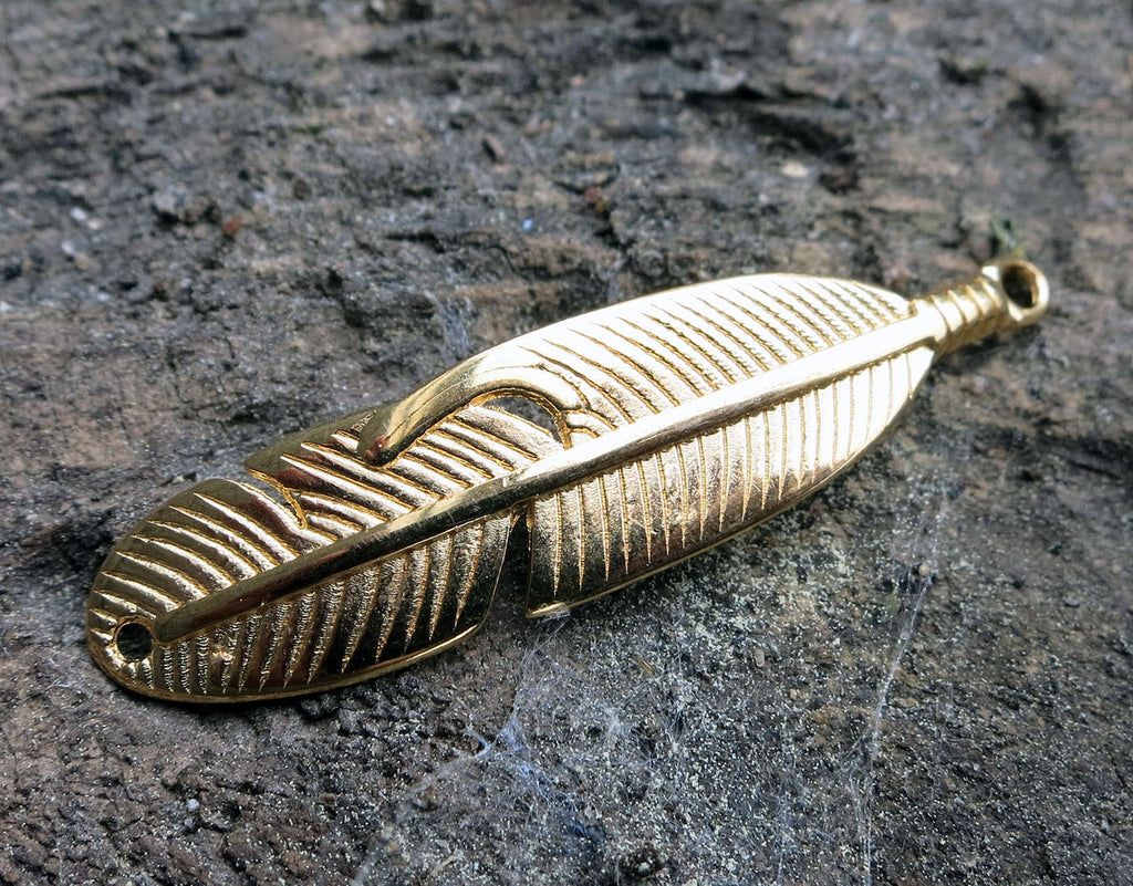 Connector Guldfärgad - Fjäder 41x11mm, 1 styck Grekisk Metall