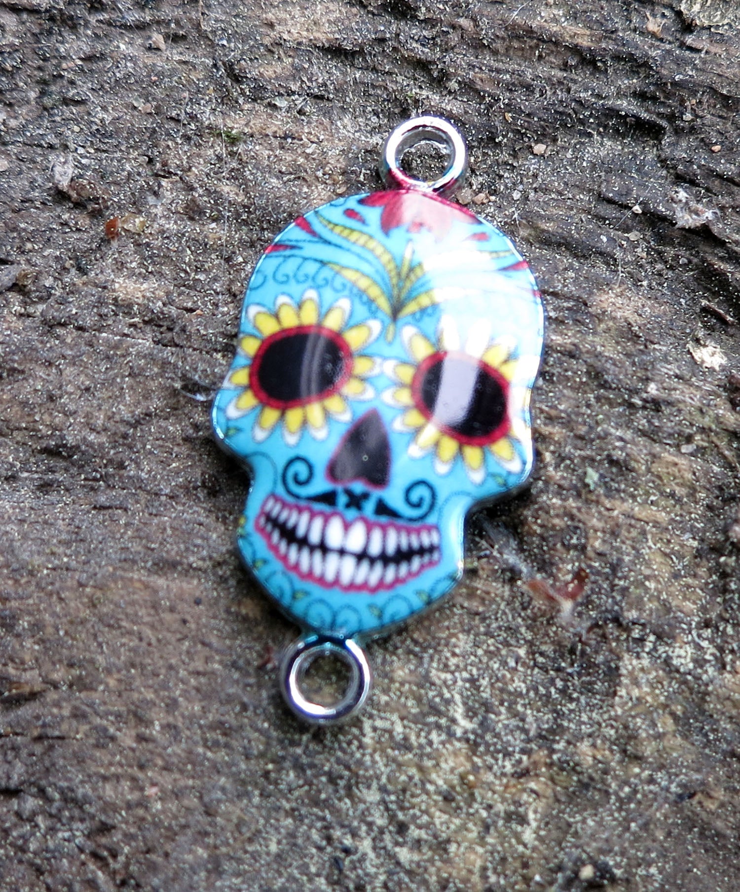 Connector Silverfärgad - Emaljerad Suger Skull, Turkos 1 styck Grekisk Metall