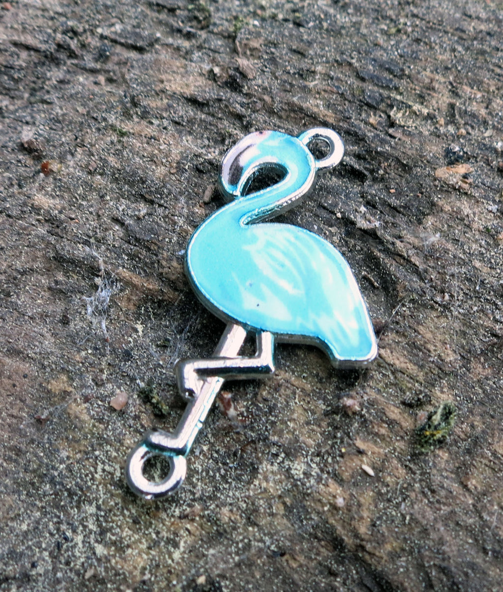 Connector Silverfärgad - Emaljerad Flamingo, Grönturkos 1 styck Grekisk Metall