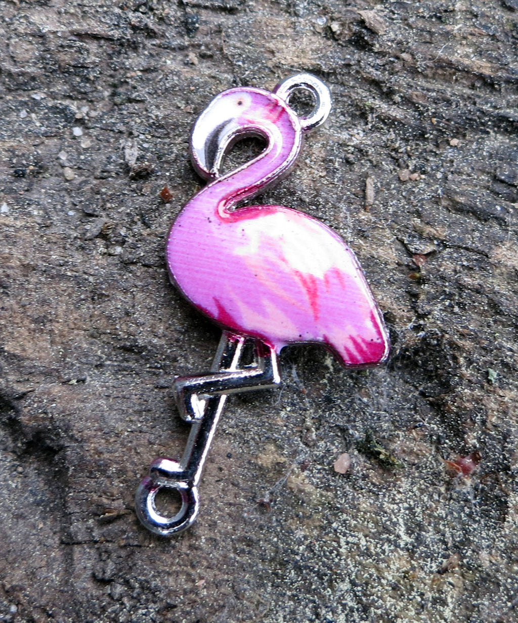 Connector Silverfärgad - Emaljerad Flamingo, Rosa 1 styck Grekisk Metall