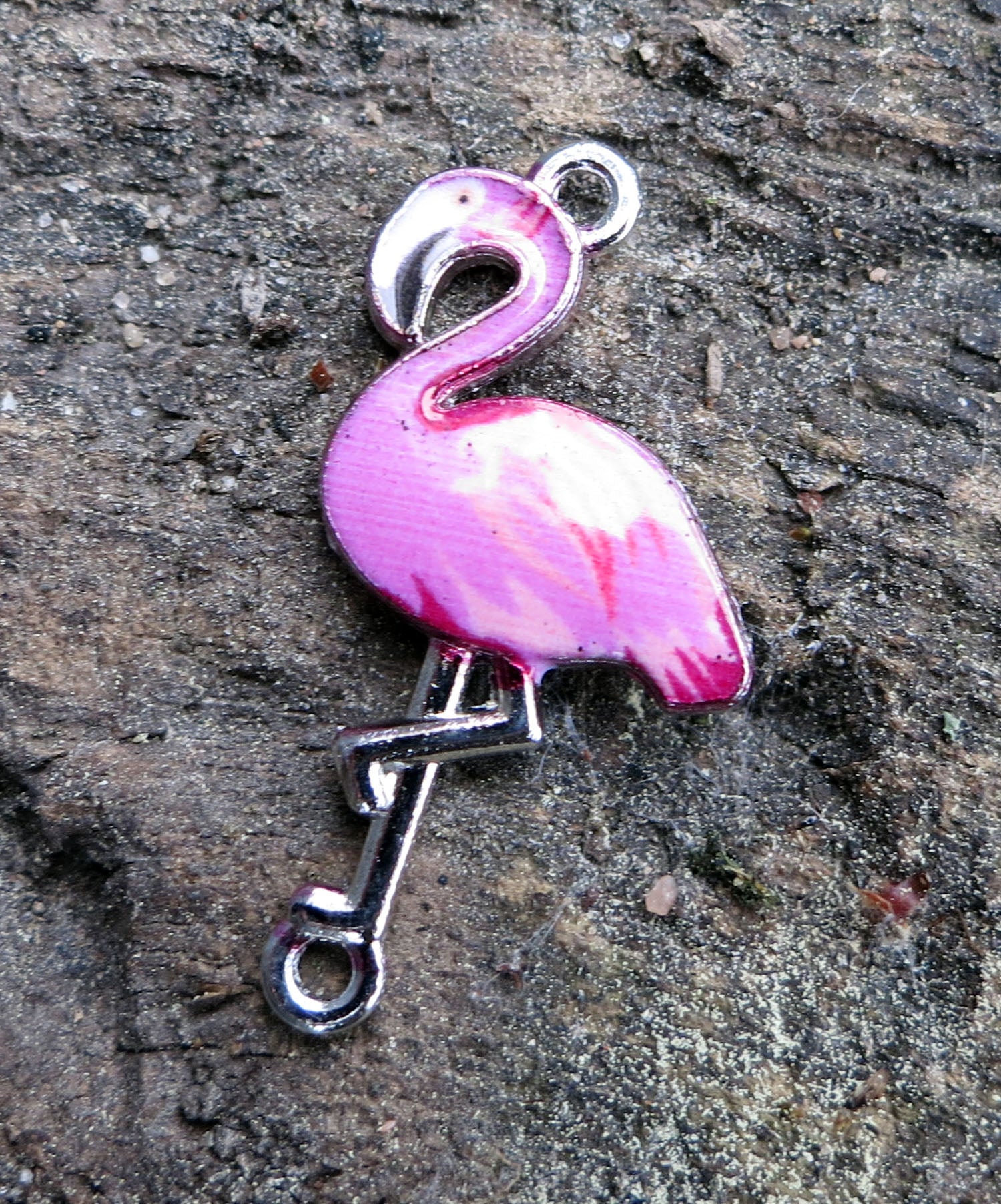Connector Silverfärgad - Emaljerad Flamingo, Rosa 1 styck Grekisk Metall