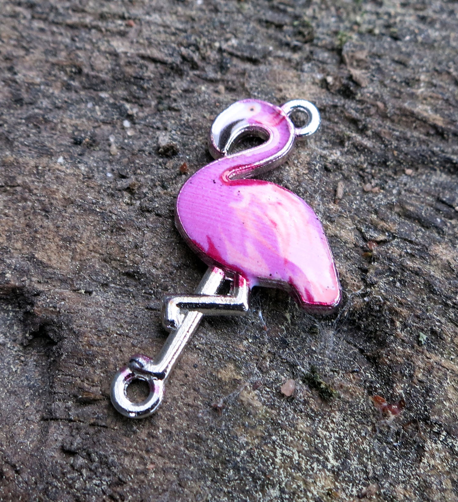 Connector Silverfärgad - Emaljerad Flamingo, Rosa 1 styck Grekisk Metall