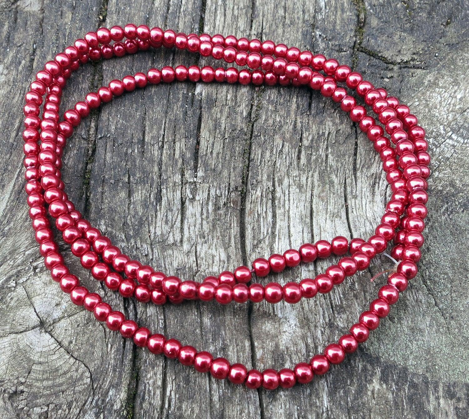 Vaxade glaspärlor - Röd 4mm 1 sträng Hilmas Pyssel