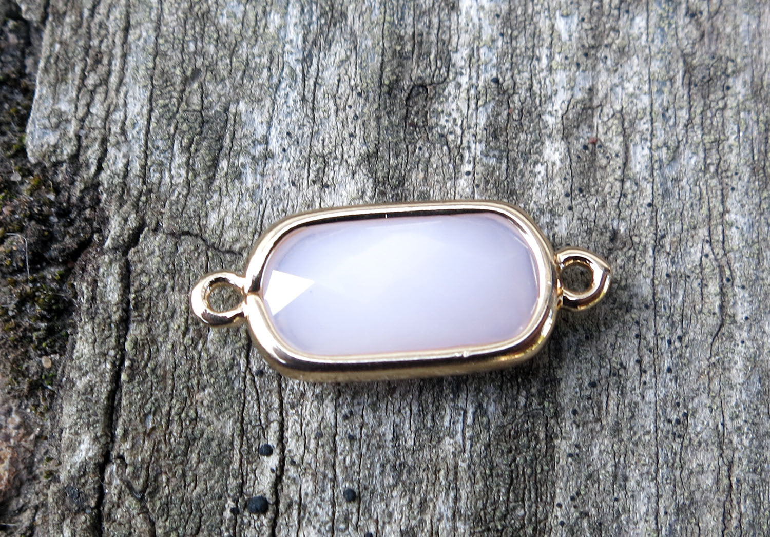 Connector Facetterad - Rektangulär Mjölkig Rosa, 8x14mm 1 styck Grekisk Metall