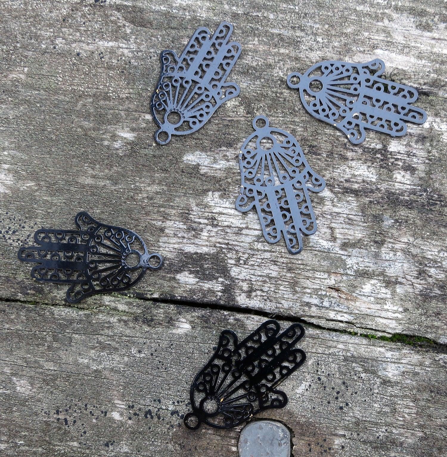 Berlock svart/guldfärgad - Hamsa filigree 5-pack Grekisk Metall