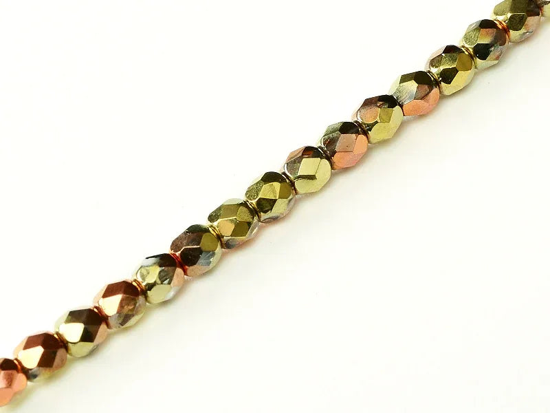 Tjeckiska Firepolish - Crystal Cali Gold Rush 4 mm, 1 sträng Hilmas Pyssel