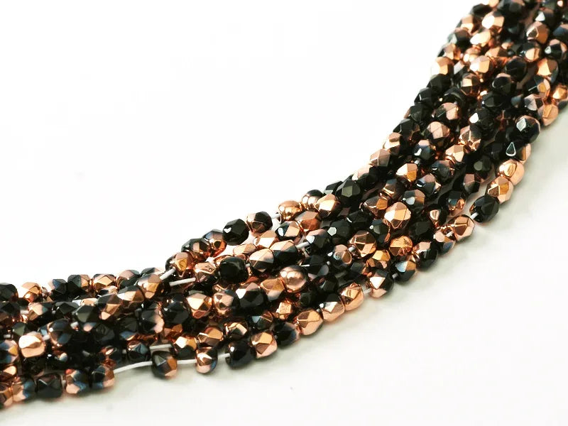 Tjeckiska Firepolish - Jet Capri Gold 2mm, 1 sträng Hilmas Pyssel