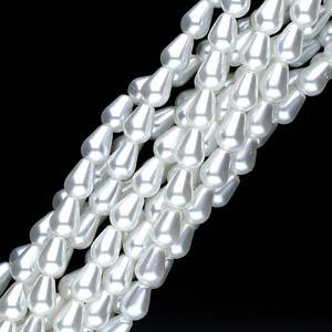 Tjeckiska Vaxade Glaspärlor - White Droppar 4x6mm, 1 sträng Hilmas Pyssel