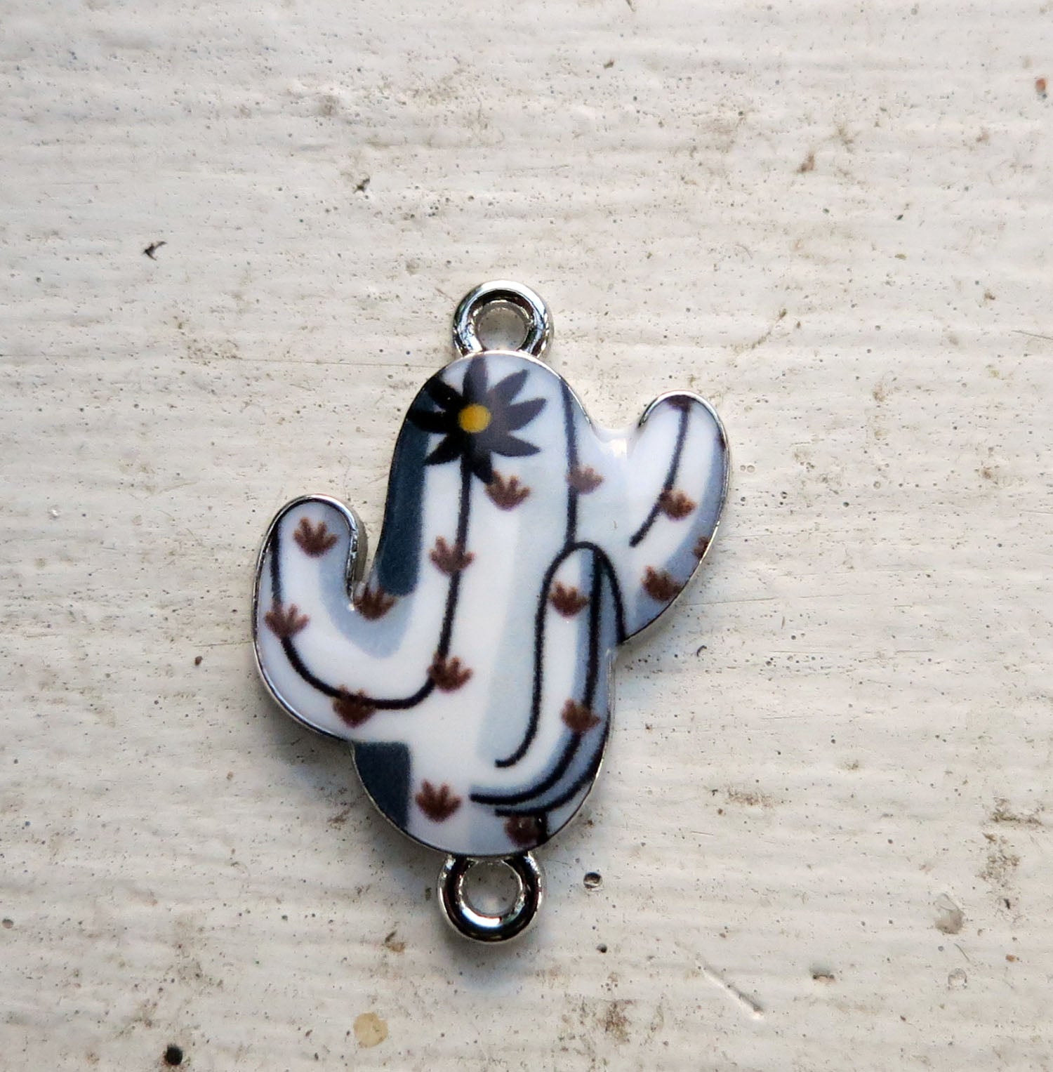 Connector Silverfärgad - Emaljerad Kaktus, Vit 1 Styck Grekisk Metall