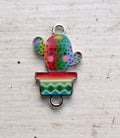 Connector Silverfärgad - Emaljerad kaktus i kruka, Regnbåge 1 styck Grekisk Metall