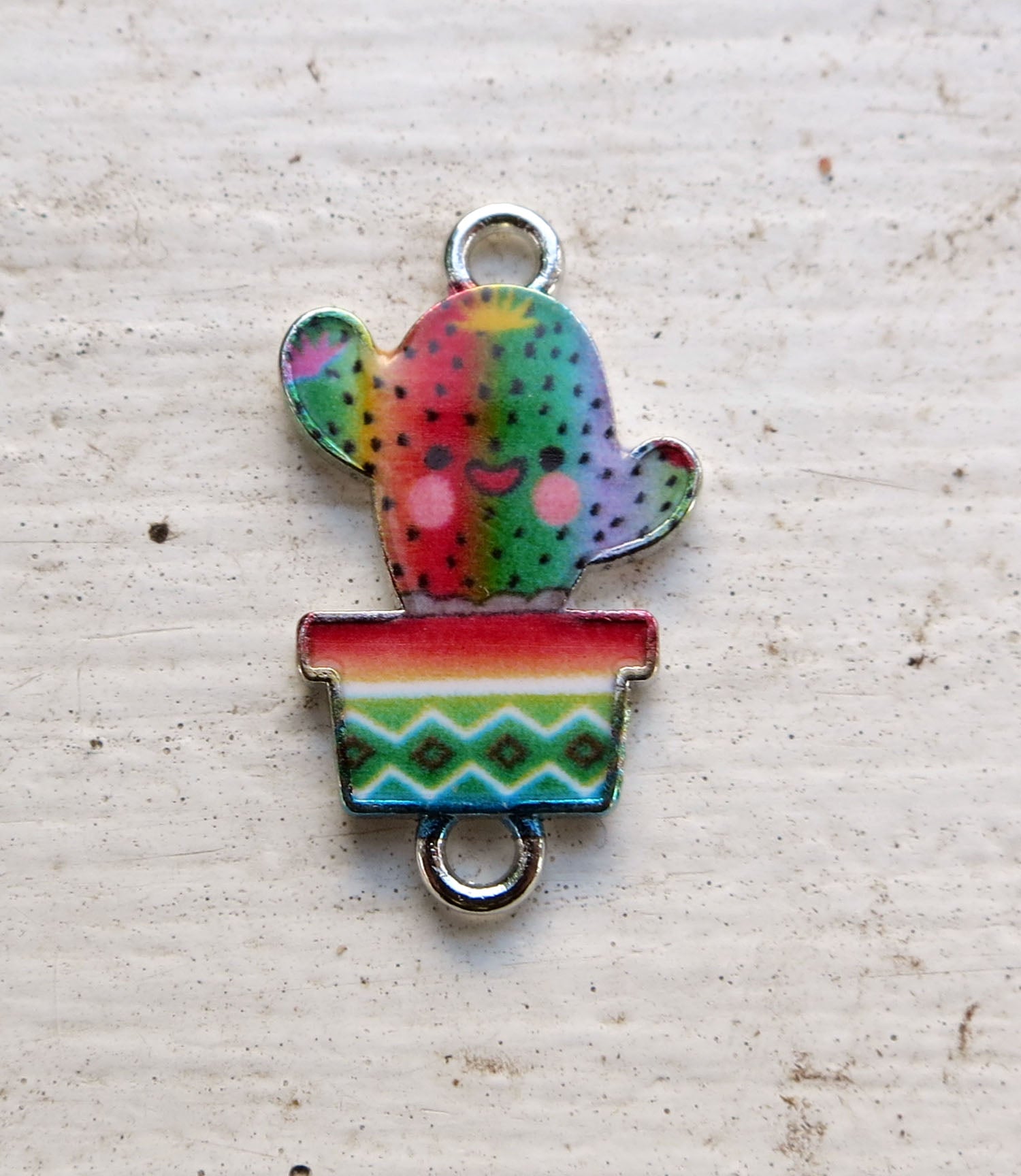 Connector Silverfärgad - Emaljerad kaktus i kruka, Regnbåge 1 styck Grekisk Metall