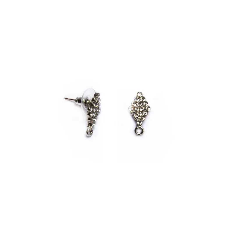 Örstickare silverfärgad - Romb med strasstenar 8x17mm, 2-pack Grekisk Metall