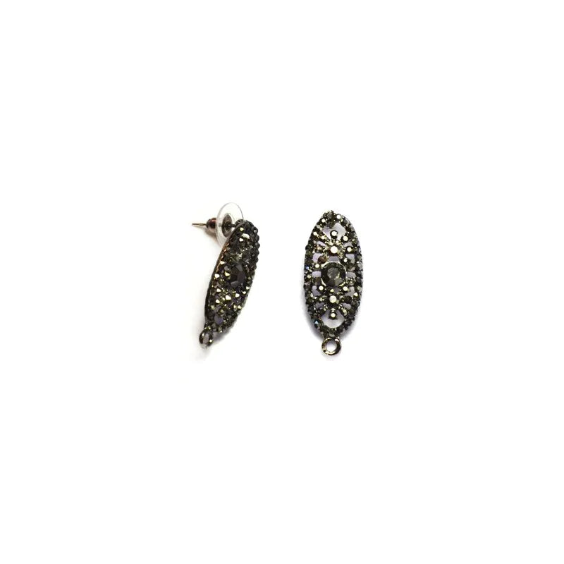 Örstickare Gunmetalfärgad - Oval med Strasstenar 11x29mm, 2-pack Grekisk Metall