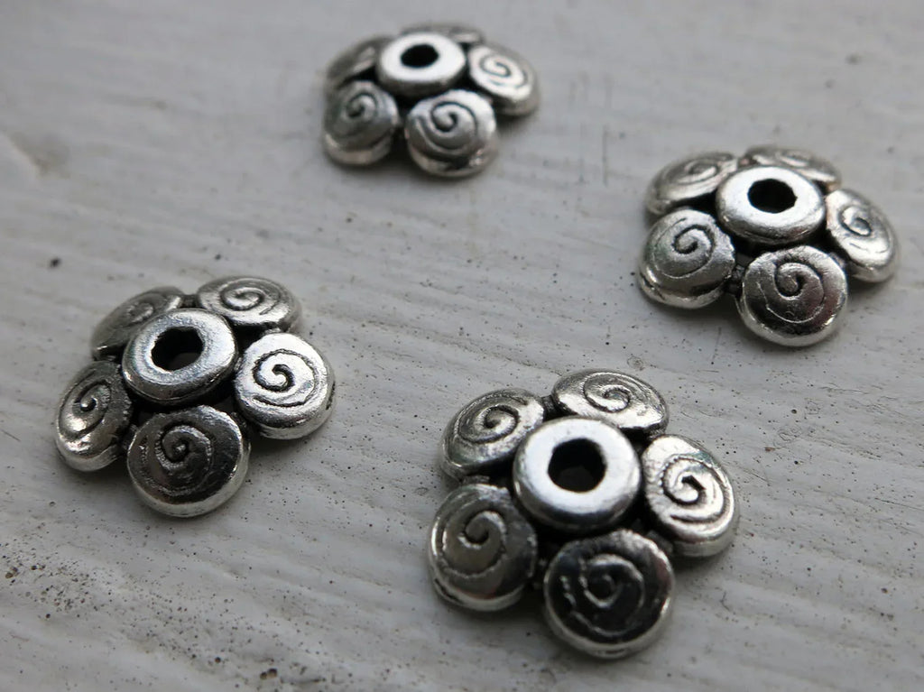 Pärlhattar Silverfärgade - Rundlar 11mm, 4-pack Grekisk Metall