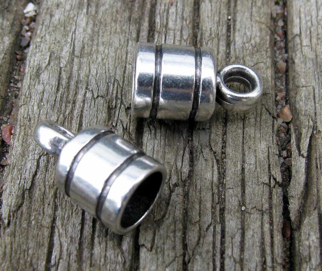 Ändfäste Silverfärgade - Rak med ränder 6mm, 2-pack Grekisk Metall