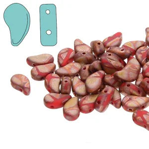 Paisley Duo - Opaque Coral Full Capri Gold Matte Batik 8x5mm 10 gram Hilmas Pyssel