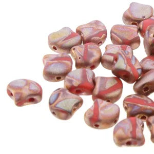 Ginko Duo - Opaque Coral Red Full Capri Gold Matte Batik 7,5mm, 10 gram Matubo