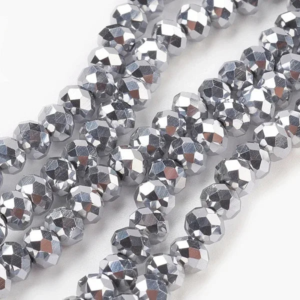 Facetterade glaspärlor - Silver 6x4mm 1 sträng Hilmas Pyssel