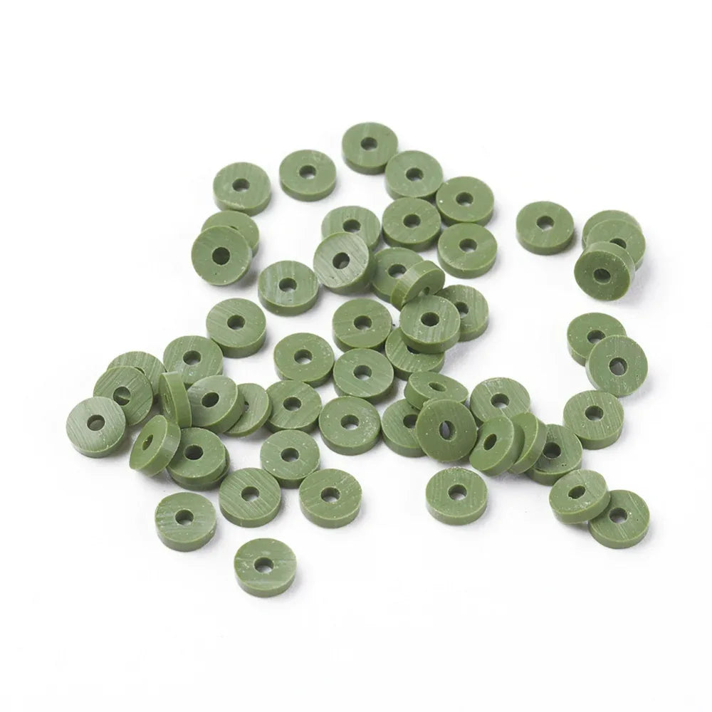 Heishi pärlor - Olivgrön 4mm 1 sträng Hilmas Pyssel