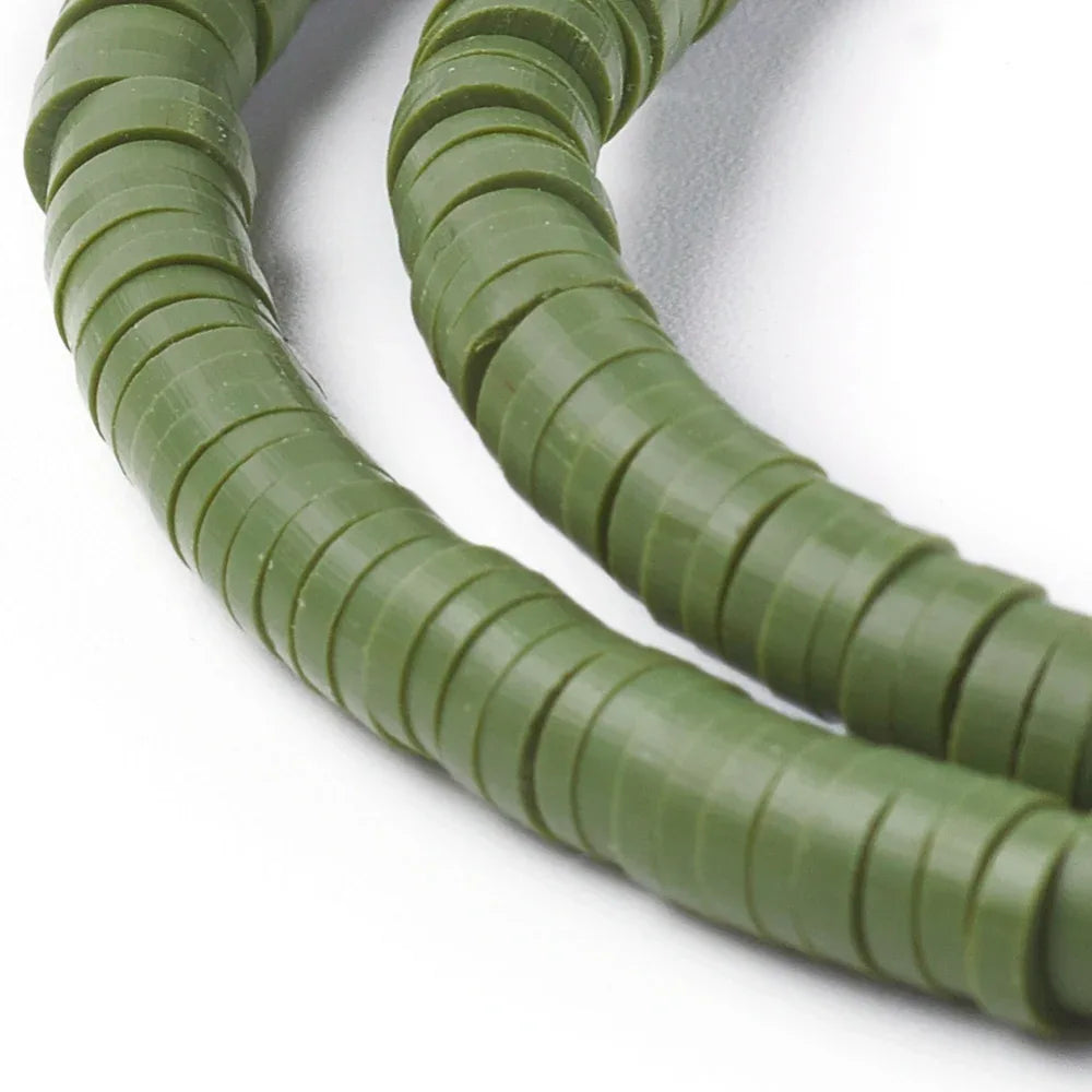 Heishi pärlor - Olivgrön 4mm 1 sträng Hilmas Pyssel
