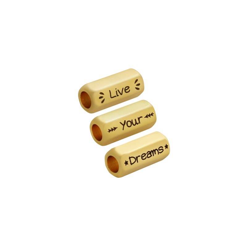 Mellandel Guldfärgad - Tub med text "Live, Your, Dreams" 8x19mm Grekisk Metall