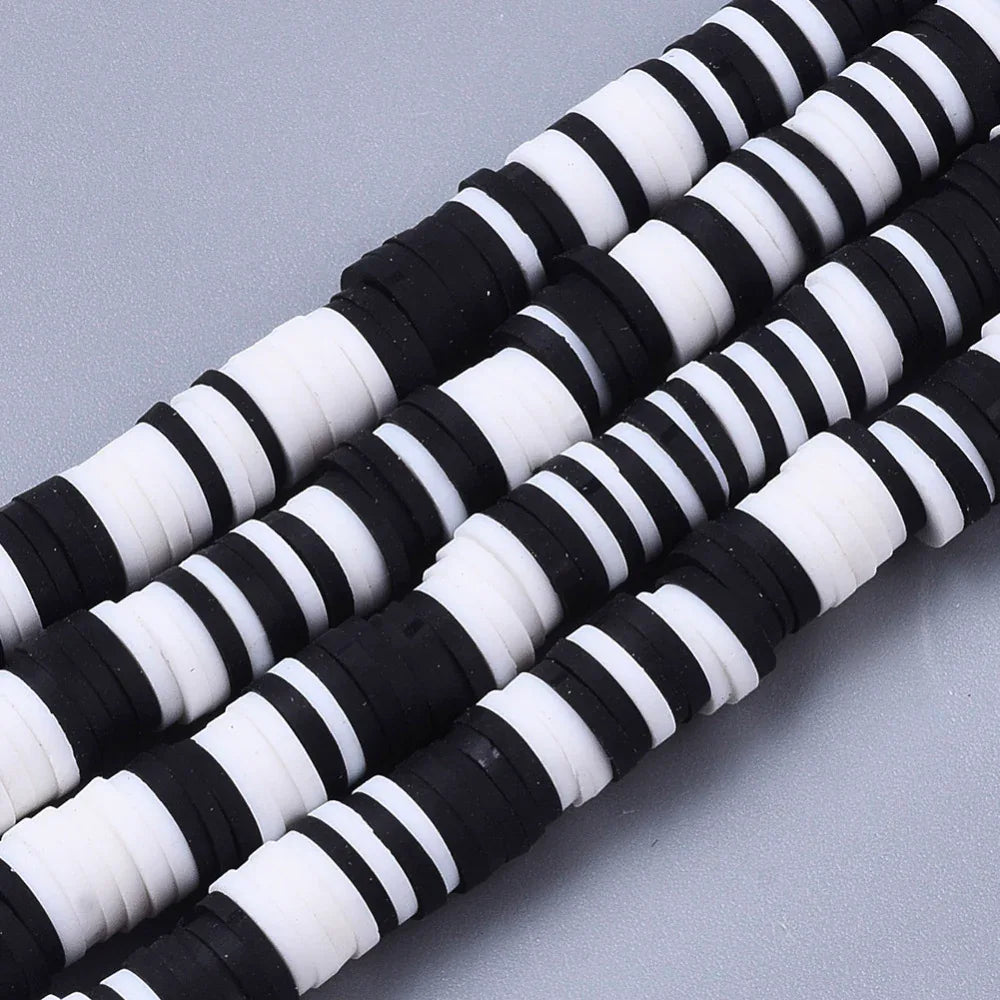 Heishi Pärlor - Vit/Svart Mix 6mm 1 Sträng Hilmas Pyssel