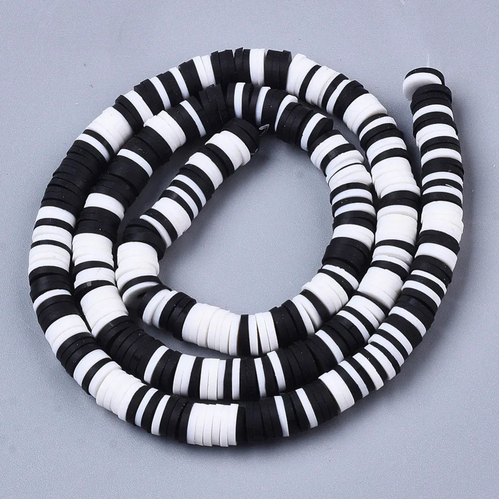 Heishi Pärlor - Vit/Svart Mix 6mm 1 Sträng Hilmas Pyssel